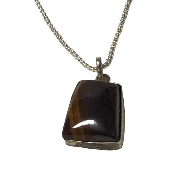 Necklace, Tiger iron pendant, NEW, Handmade, quadrangle, Sterling Silver, Handma - Picture 2 of 4